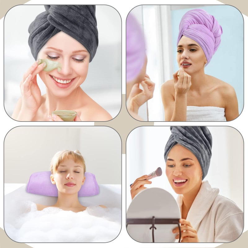 SUNLAND Microfiber Hair Towels Anti Frizz Hair Drying Towel Super Absorbent Fast Drying Turbans for Wet Curly Hair Soft Hair Towel Wrap with Elastic Band for All Hair Types 40 X 20 inches Multicolour - Image 2